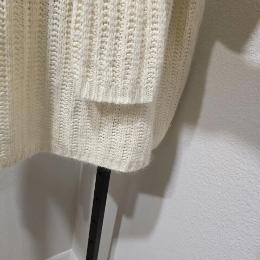 Crazy Horse Chunky Fisherman Cream Angora Blend Cable Knit Sweater Womens L Cozy